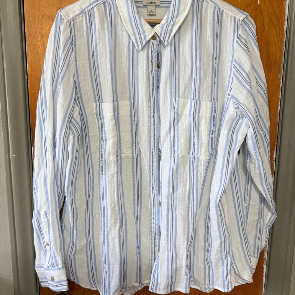 L.L. Bean Women’s Cloud Gauze Shirt - white with blue stripes